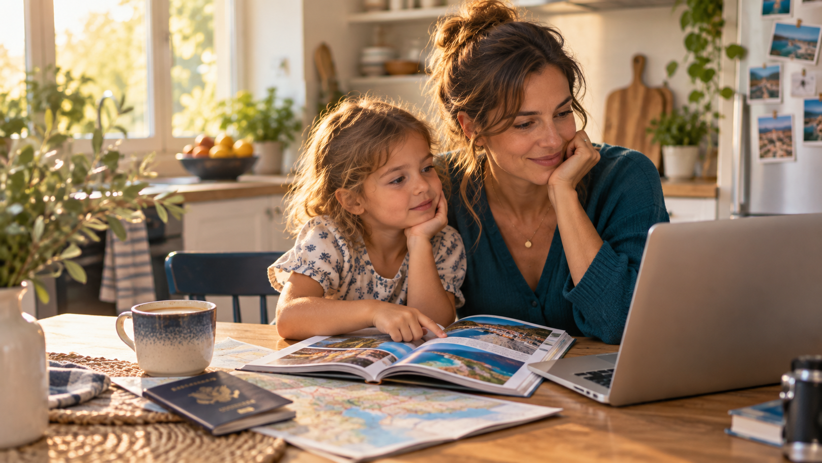 Parent reviewing a food allergy travel package planning guide